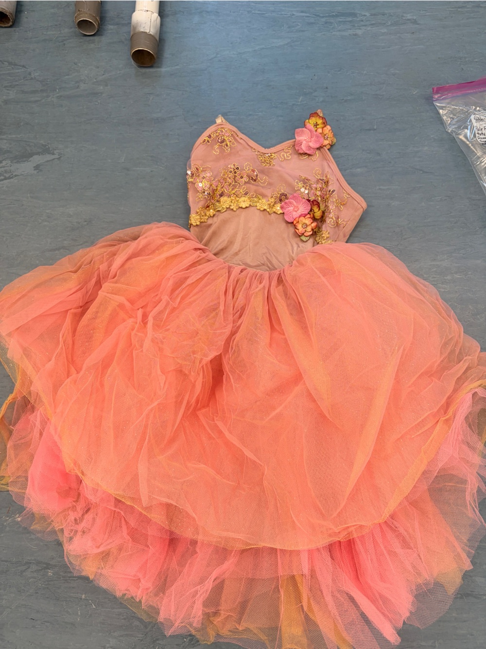 Girls Coral Pink Floral Tulle Ballet Dress